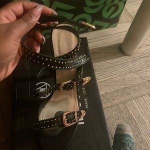 High heel black sandals